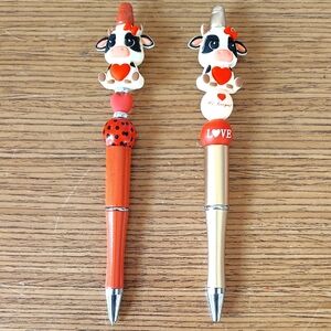 Cute Cow Themed Pen Set with Heart Accents